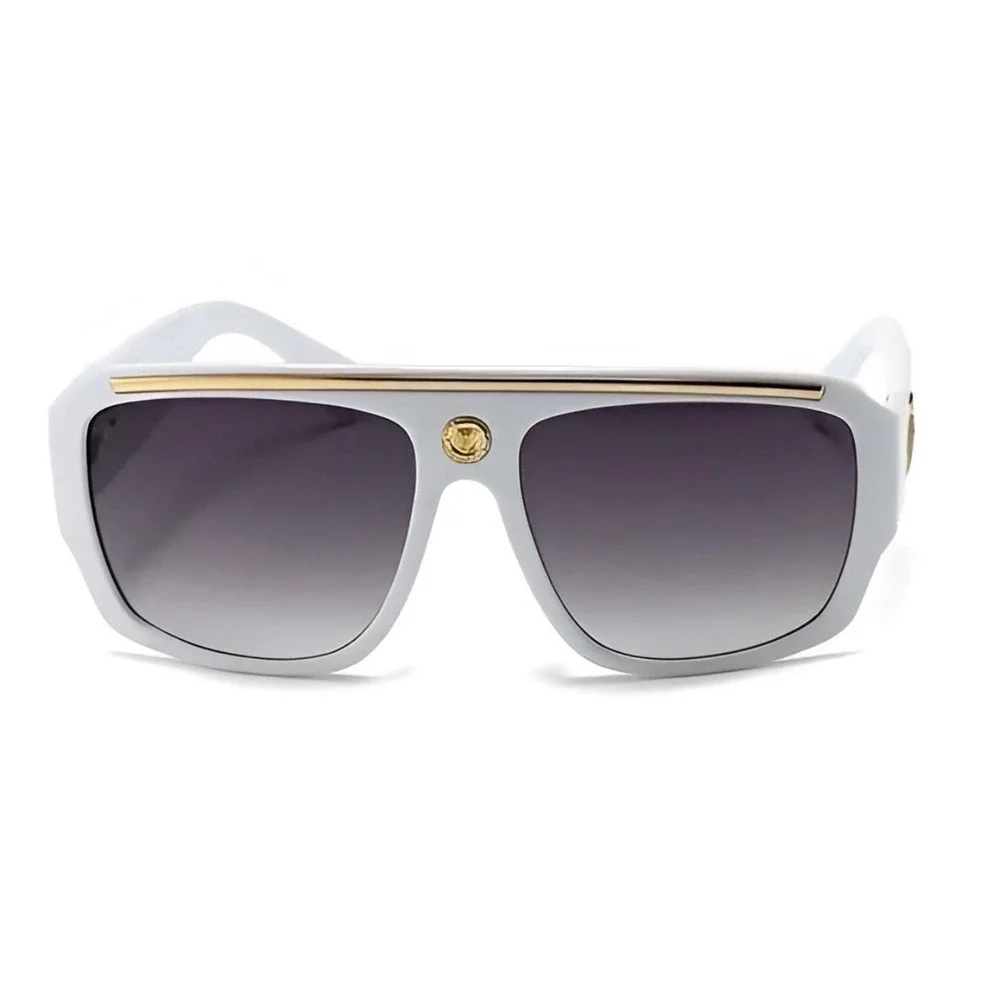 Mens White Gold Oversized Square Sunglasses Flat Top Gangster Hip Hop Shades New